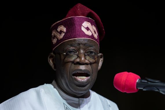 President-Elect Bola Tinubu addresses gathered supporters and the country after receiving his certificate at a ceremony in Abuja, Nigeria Wednesday, March 1, 2023. Election officials declared Tinubu the winner of Nigeria's presidential election Wednesday, keeping the ruling party in power in Africa's most populous nation. (AP Photo/Ben Curtis)