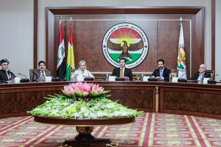 اجتماع في عام 2022 لرئيس الاقليم مع الأحزاب الكردية في كردستان بحضور الممثلة الخاصة للأمين العام للأمم المتحدة في العراق جينين بلاسخارت لمناقشة