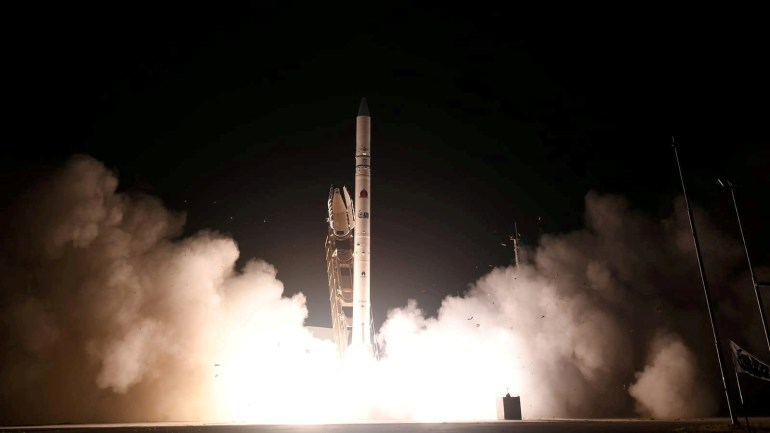 A new Israeli spy satellite, called Ofek 16, is shot into space from a site in central Israel July 6, 2020. Israel Ministry of Defense Spokesperson's Office/Handout via REUTERS