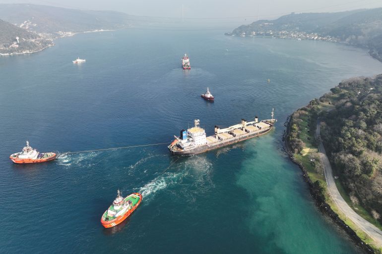 Palau flagged bulker MKK1, carrying grain under UN’s Black Sea grain initiative, is towed free after running aground in Istanbul's Bosphorus