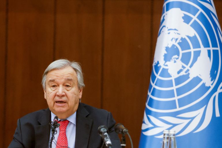 UN Secretary General Antonio Guterres holds a news conference in Baghdad