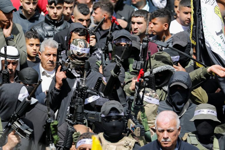 Funeral of Palestinian militants, who were killed during an Israeli operation, in Jaba' town near Jenin