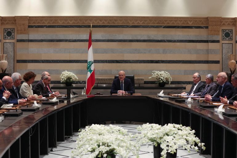 Lebanon's caretaker Prime Minister Najib Mikati heads a cabinet meeting, at the government palace in Beirut