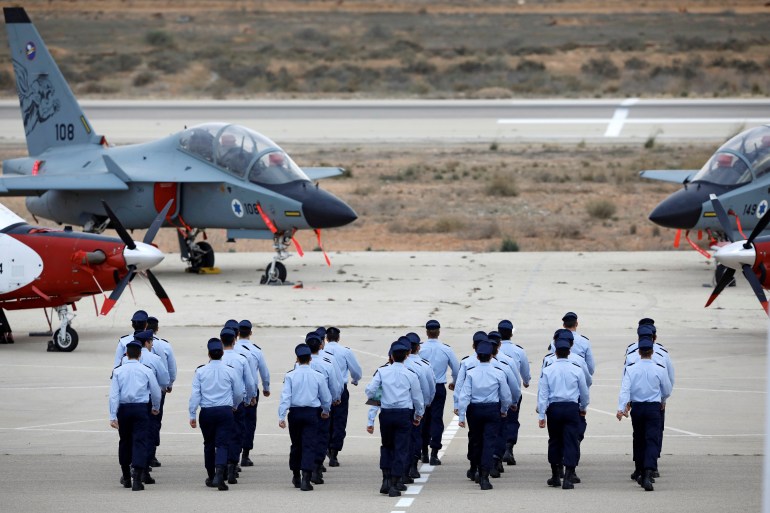 Israeli Air Force cadets are seen during a graduation ceremony for Israeli Air Force pilots at the Hatzerim air base in southern Israel