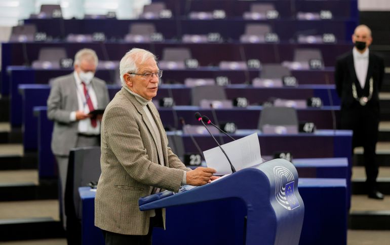 Vice President of the European Commission Josep Borrell delivers a speech during a debate on situation in Tunisia at the European Parliament in Strasbourg
