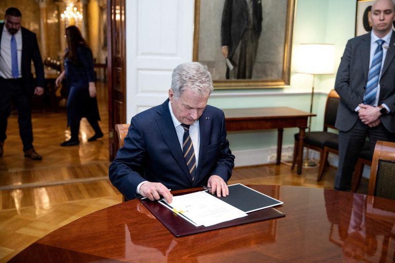 Finnish President Sauli Niinisto attends a meeting to sign Finland's national NATO legislation in Helsinki, Finland, March 23, 2023. Fanni Uusitalo/Finnish government/Handout via REUTERS THIS IMAGE HAS BEEN SUPPLIED BY A THIRD PARTY