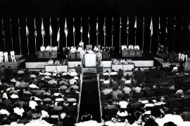 Politics, President Sukarno of Indonesia adressing the opening session of the Bandung conference, 1955 (Photo by Popperfoto via Getty Images/Getty Images) gettyimages-79044921