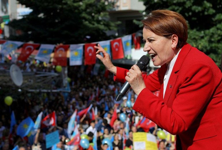 FILE PHOTO: Meral Aksener, Iyi (Good) Party leader speaks during an election rally in Istanbul, Turkey June 22, 2018. REUTERS/Huseyin Aldemir/File Photo