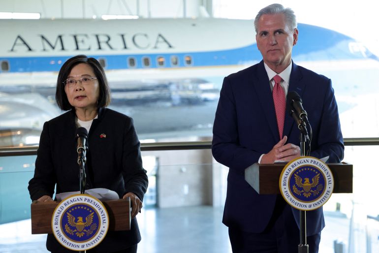 Taiwan's President Tsai Ing-wen meets the U.S. Speaker of the House Kevin McCarthy, in Simi Valley, California