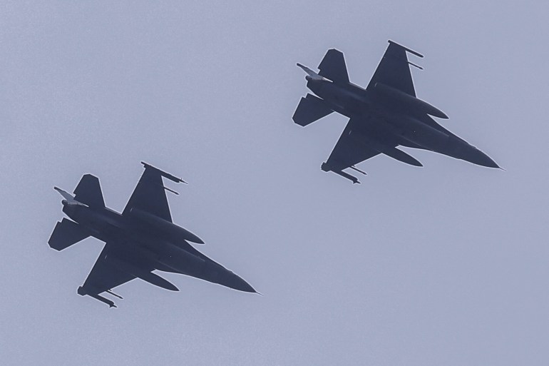Taiwan Air Force F-16 aircrafts fly over Hualien
