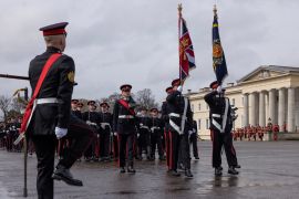 Britain's King Charles III attends the 200th Sovereign's parade at Royal Military Academy Sandhurst in Cambereley