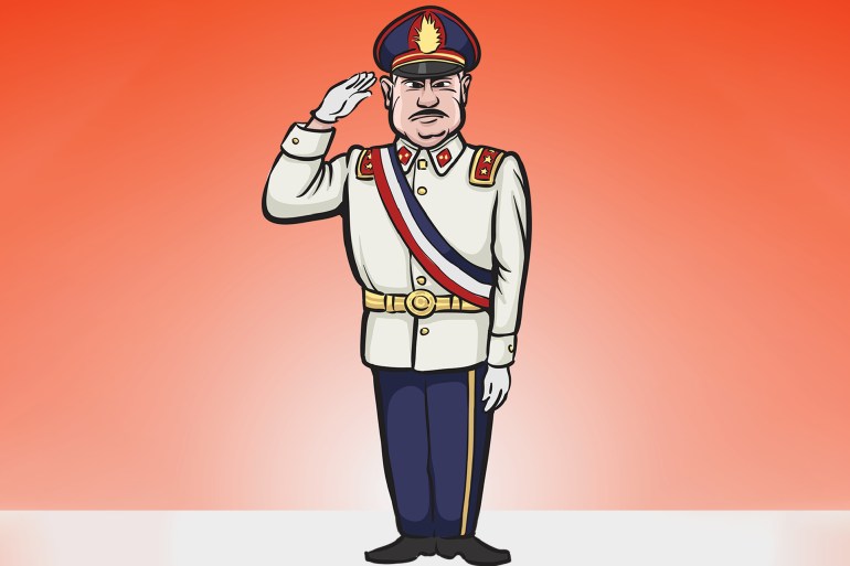 shutterstock_163900670 Vector illustration of standing cartoon dictator in military uniform.