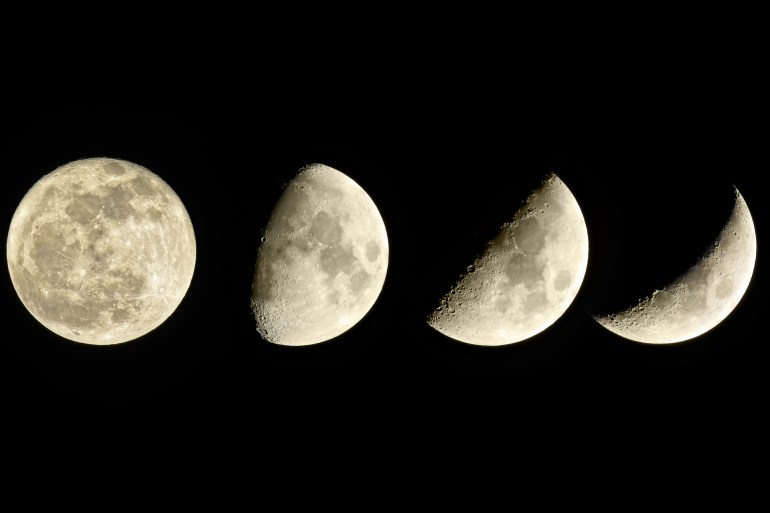 Convert the phases of the moon from full moon to crescent