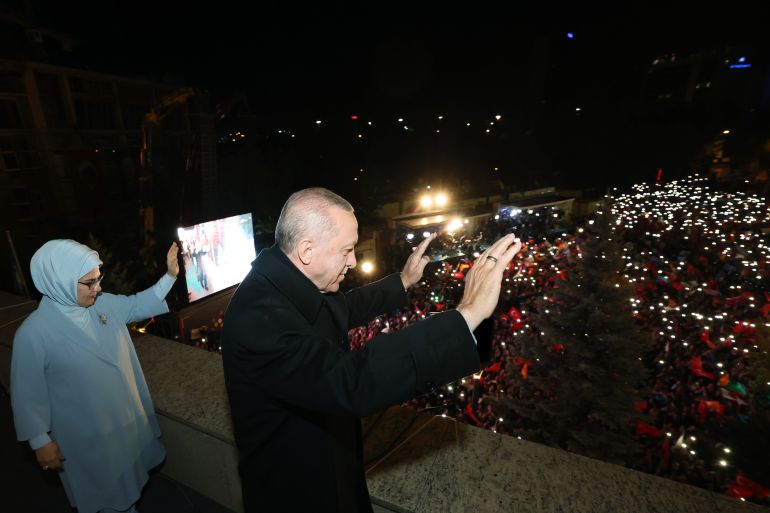 Turkish President Recep Tayyip Erdogan addresses supporters in Ankara