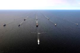 Ships from Denmark, Finland, Germany, Lithuania, Poland, Sweden, the United Kingdom, and the United States sail in formation in the Baltic Sea, June 6, 2022 during exercise BALTOPS22. (Courtesy Photo) المصدر: موقع الناتو