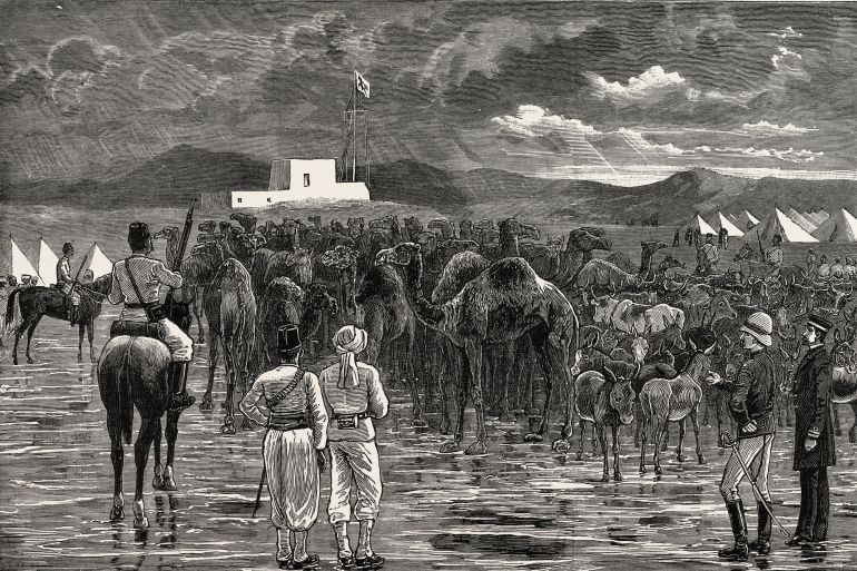 The Rebellion In The Soudan - Camels And Cattle Captured From Hostile Tribes During A Cavalry Reconnaissance, And Driven Into Camp At Suakim (Photo by: Universal History Archive/Universal Images Group via Getty Images)