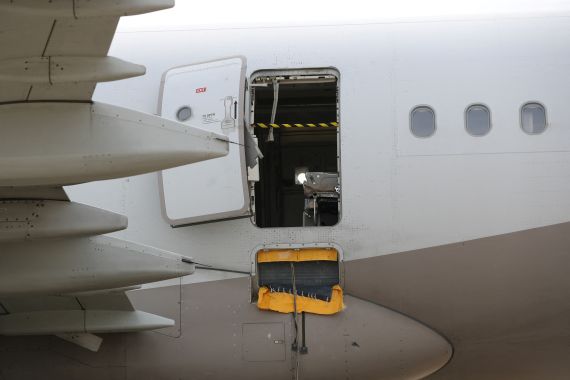 Asiana Airlines’ Airbus A321 plane, of which a passenger opened a door on a flight shortly before the aircraft landed, is pictured at an airport in Daegu