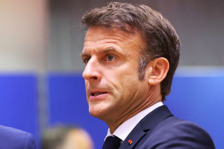 French President Emmanuel Macron attends the European Union leaders summit in Brussels, Belgium June 30, 2023. REUTERS/Johanna Geron