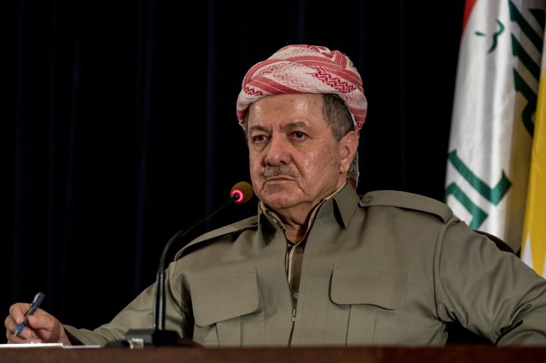 ERBIL, IRAQ - SEPTEMBER 24: Kurdistan President Masoud Barzani speaks to the media at a press conference on September 24, 2017 in Erbil, Iraq. President Barzani announced that the referendum will go ahead as planned. The Kurdish Regional government is preparing to hold the September 25, independence referendum despite strong objection from neighboring countries and the Iraqi government. (Photo by Younes Mohammad/Getty Images)