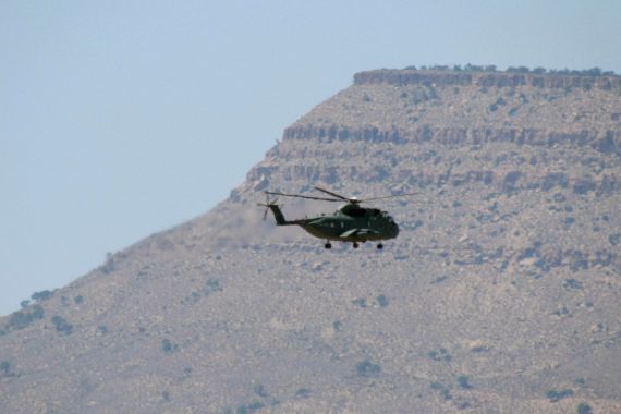 Tunisian military helicopter flies near Mount Chambi, west Tunisia