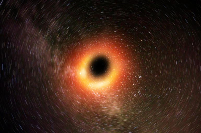 Black holes do not emit any visible radiation and are therefore seen as black