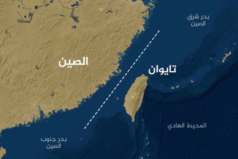 خريطة لتايوان والبر الرئيسي للصين و"خط الوسط" بينهما (الجزيرة)