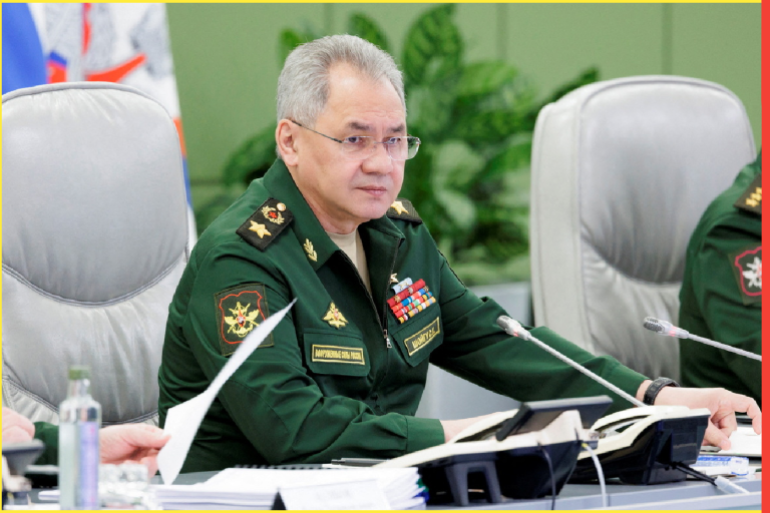 Russian Defence Minister Sergei Shoigu chairs a teleconference with the country's high-ranking military in Moscow, Russia May 30, 2023. Russian Defence Ministry/Vadim Savitsky/Handout via REUTERS ATTENTION EDITORS - THIS IMAGE WAS PROVIDED BY A THIRD PARTY. NO RESALES. NO ARCHIVES. MANDATORY CREDIT.