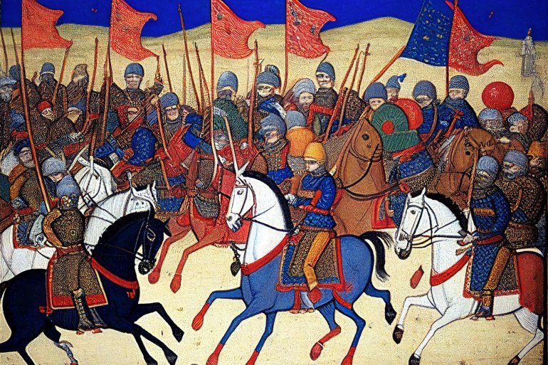 Illustration depicting the Battle of Kosovo, a battle between the army led by the Serbian Prince Lazar Hrebeljanovic, and the invading army of the Ottoman Empire under the command of Sultan Murad Hüdavendigâr. Dated 14th Century المصدر: ميدجيرني / الجزيرة