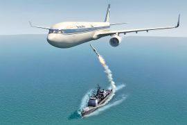 صورة نشرتها إيران للتعبير عن حادث إسقاط البحرية الأميركية طائرة ركاب إيرانية (الصحافة الإيرانية)