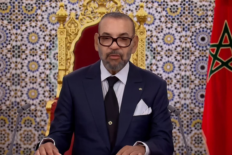 كلمة العاهل المغربي محمد السادس بمناسبة الذكرى الرابعة والعشرين لجلوسه على العرش المصدر: شاشة الجزيرة