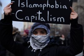 A Muslim girl wearing Hijab walking during a rally against Islamophobia &amp; White Supremacy in Toronto, Canada, on 4 February 2017. The series of protests started after American President Donald Trump signed an Executive order to ban Muslim visa-holders and all refugees from seven countries from entering the US. (Photo by Arindam Shivaani/NurPhoto via Getty Images)