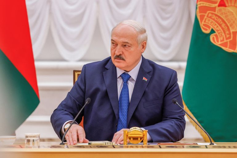 Belarusian President Alexander Lukashenko attends a press conference in Minsk