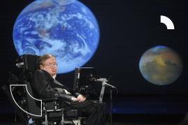 Stephen Hawking, astro-physicist and professor at the University of Cambridge, delivers a lecture entitled "Why We Go into Space" as a part of a lecture series honoring NASA's 50th Anniversary, at the George Washington University in Washington on April 21, 2008. Hawking spoke on the benefits of space travel and said we should be actively perusing a colony on the moon and a manned Mars mission.
