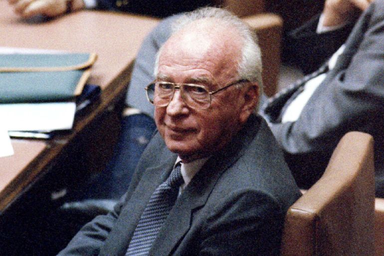 Prime Minister Yitzhak Rabin turns in his seat May 22 in the Knesset (Parliament) after it was announced that the planned confiscation of land in Arab East Jerusalem would be frozen. The decision was announced following an emergency cabinet meeting in the Knesset building as Rabin s three-year-old government faced a no-confidence motion