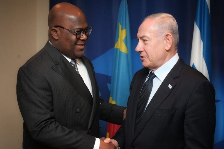 Democratic Republic of Congo President Félix Tshisekedi, left, meets Prime Minister Benjamin Netanyahu -(Avi Ohayon/GPO)