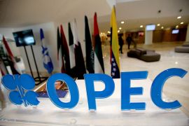 FILE PHOTO: The OPEC logo pictured ahead of an informal meeting between members in Algiers
