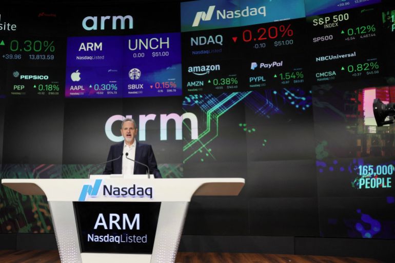Softbank's Arm holds IPO at Nasdaq Market site in New York