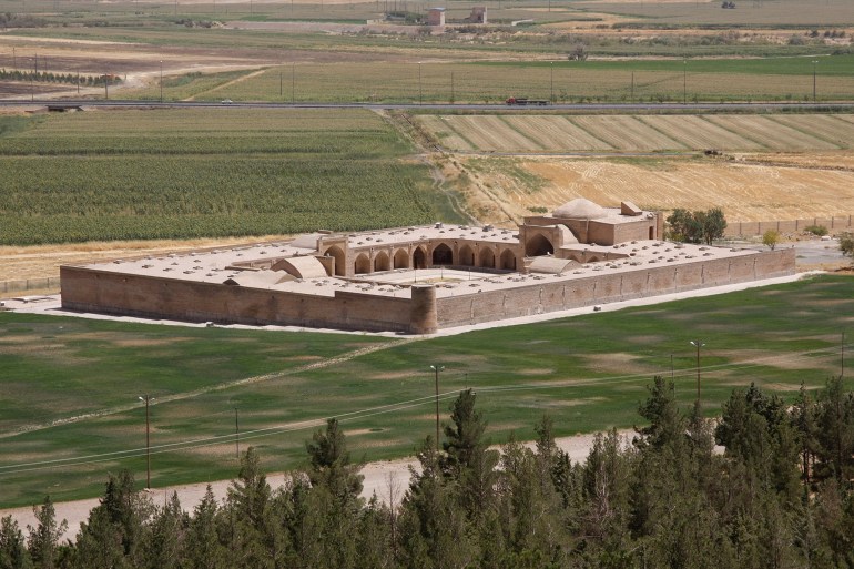View of an ancient Silk Road caravanserai in Bisotun, Iran