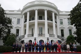 Pacific Island nation leaders pose for a group photograph with U.S. President Joe Biden during a summit at the White House in Washington, U.S., September 25, 2023. REUTERS/Leah Millis