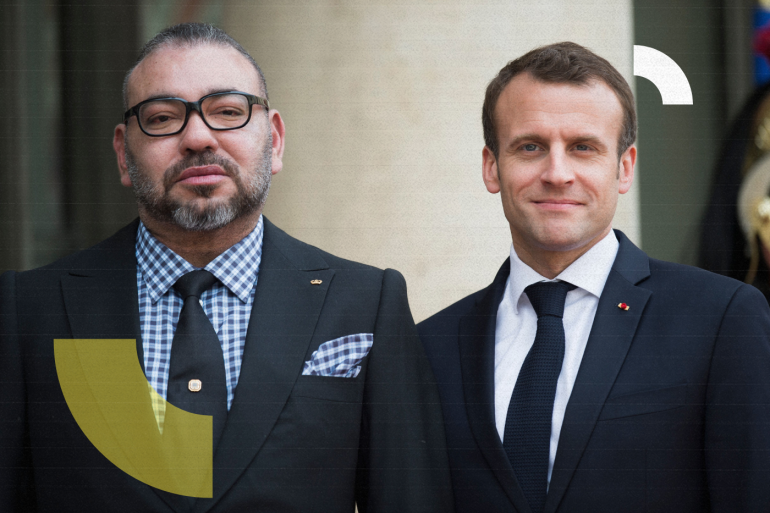 French President Emmanuel macron and Mohammed VI, king of Morocco at Elysee Palace on April 10, 2018.
