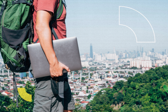 Unrecognizable digital nomad man traveling the world working