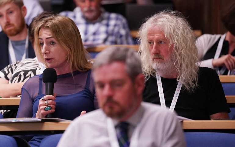 MEPs Mick Wallace and Clare Daly (left) attend the Consultative Forum on International Security Policy at University College Cork. Picture date: Thursday June 22, 2023. (Photo by Brian Lawless/PA Images via Getty Images)