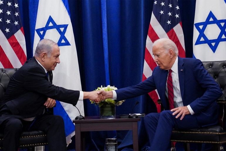 U.S. President Joe Biden holds a bilateral meeting with Israeli Prime Minister Benjamin Netanyahu on the sidelines of the 78th U.N. General Assembly in New York City, U.S., September 20, 2023. REUTERS/Kevin Lamarque