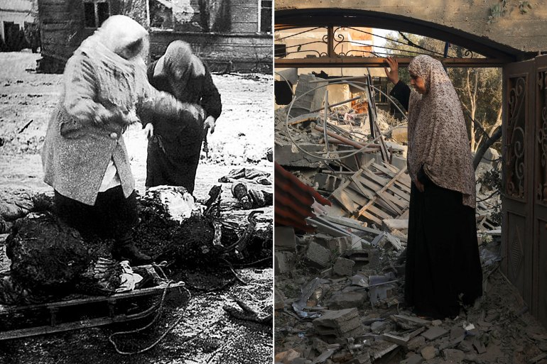 كومبو يجمع صور لغزة وحصار لينيغراد