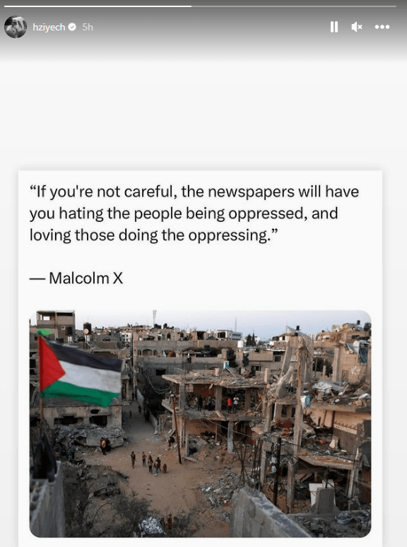 ***داخليه فقطط****النجم المغربي حكيم زياش يتضامن مع غزة (مواقع التواصل) للاستخدام الداخلي من صفحته على الاننستجرام