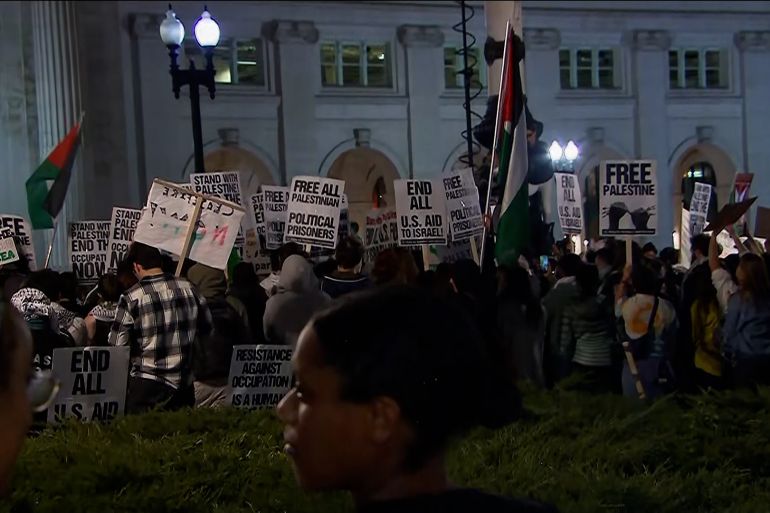 مظاهرات أميركية تطالب بوقف الحرب على غزة شاشة الجزيرة