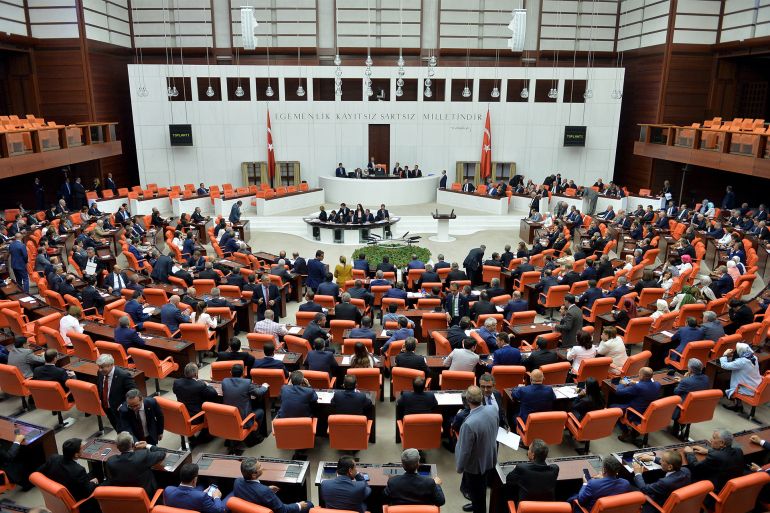 Turkish Parliament convene to debate the extension by one year of a mandate enabling the deployment of Turkish troops abroad in the face of threats from within Syria and Iraq in Ankara, Turkey, September 3, 2015. REUTERS/Stringer