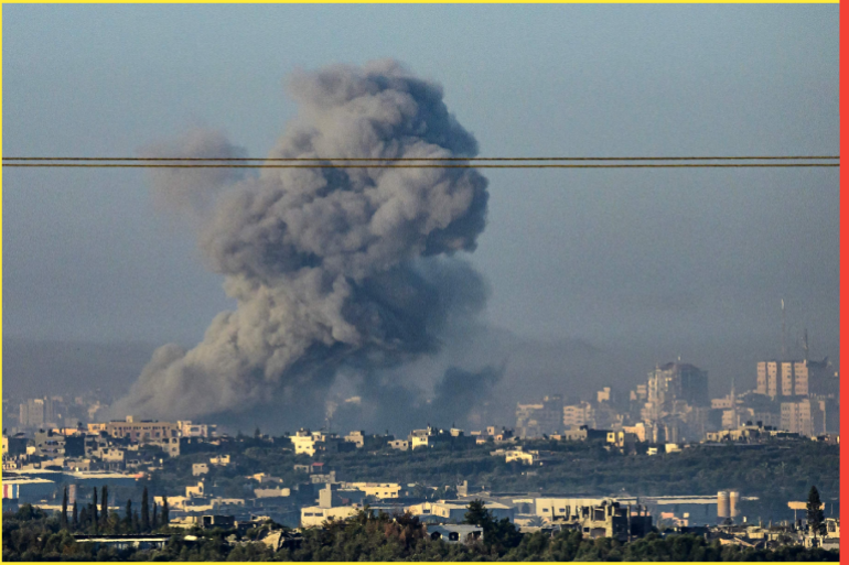 This picture taken from southern Israel near the border with the Gaza Strip, shows smoke billowing over the Palestinian enclave during Israeli bombardment amid continuing battles between Israel and the militant group Hamas. Israel carried out deadly bombardments in Gaza on December 3 as international calls mounted for greater protection of civilians and the renewal of an expired truce with Palestinian militant group Hamas. (Photo by John MACDOUGALL / AFP)