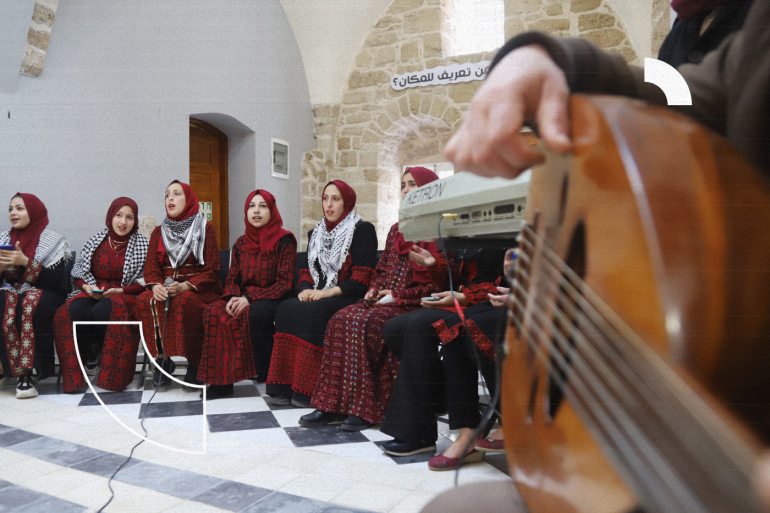 Palestinian girls train to sing traditional songs in Gaza city on May 30, 2022. Palestinian music reflects Palestinian experience. As might be expected, much of it deals with the struggle of living under Israeli, the longing for peace, and the love of the land of Palestine. A typical example of such a song is Baladi, Baladi (My Country, My Country), which has become the unofficial Palestinian national anthem. "Zareef et Tool" is one of the most popular Palestinian songs of today and can be traced back decades. The song encourages Palestinians not to leave their homeland.