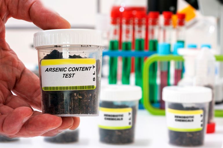 Arsenic content in soil sample in plastic container
